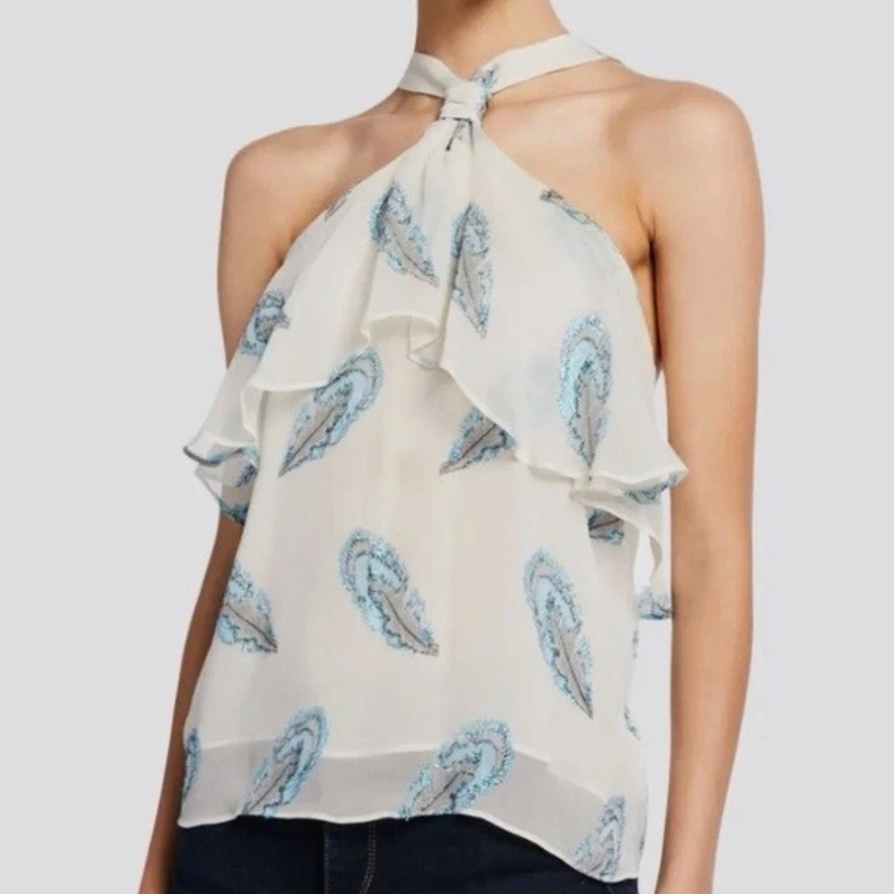 Ramy Brook White and Blue Halter Blouse Size XS